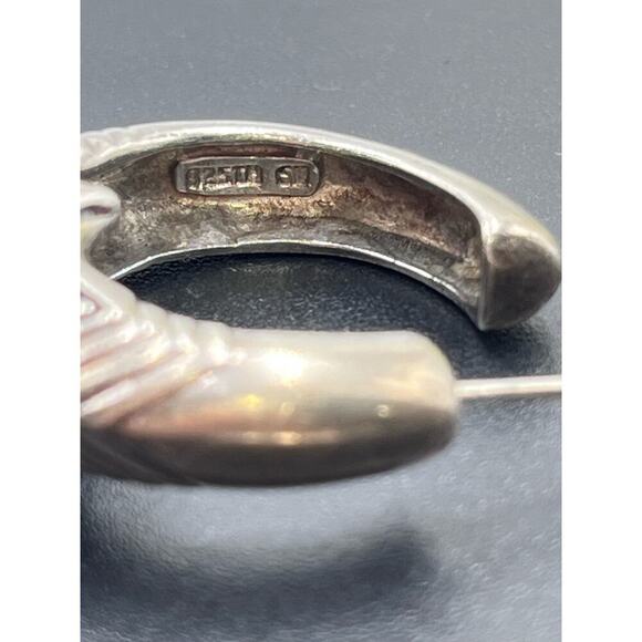 Signed 925 TH SU Vintage Marcasite Bali Inspired Sterling Silver Hoop Earrings - Picture 9 of 11